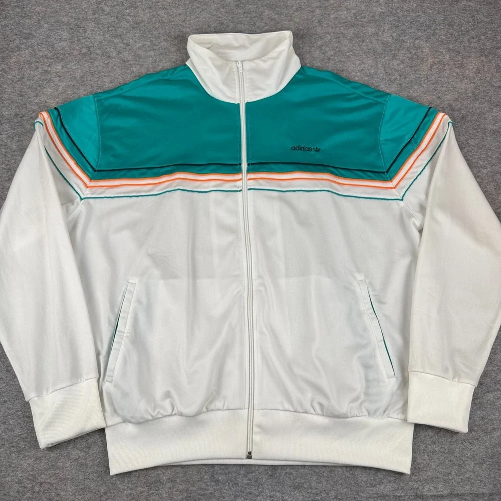 Adidas Piped Track Top Full Zip Jacket Pockets Polyester Mens 2XL XXL *